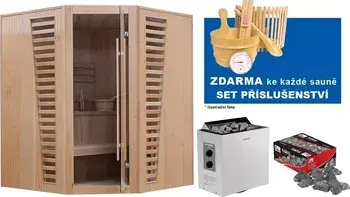 Výhodný Saunový Balíček: Luonto 3/4 + kamna + kameny + dárek Výhodný Saunový Balíček: Luonto 3/4 + kamna + kameny + dárek